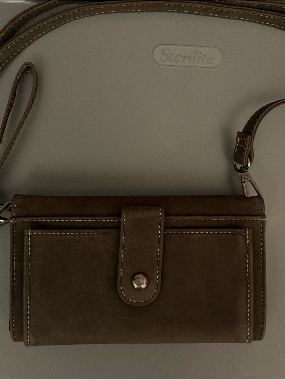 American Bling Brown Crossbody Bag with Turquoise Star Embroidery - Picture 2 of 3